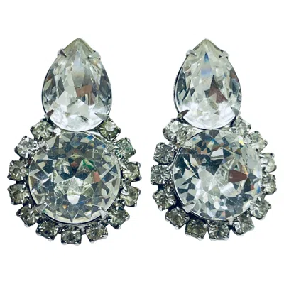 Pre-owned Weiss Vintage  Silver Clear Glass Designer Runway Clip On Earrings In Multi