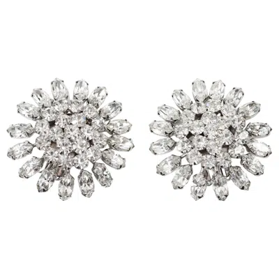Pre-owned Weiss Vintage  Silver Tone Diamante Clip-on Earrings, Circa 1960s In Multi