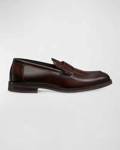 Weitzman Men's Club Brushed Leather Slip-on Loafers In Brown