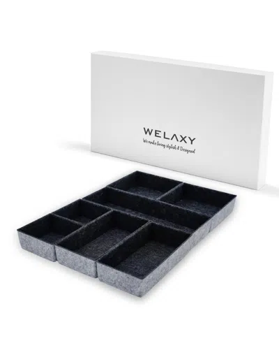 Welaxy Deluxe 7 Piece Rectangular Organizer Bins Gift Boxed Set In Charcoal