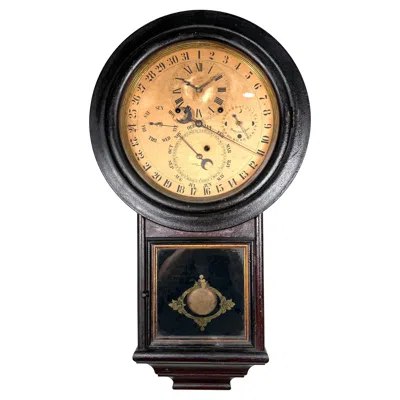 Pre-owned Welch Original 1875 En  Gale Drop 5 Dial 6 Hand Complication Calendar Wall Clock In Brown
