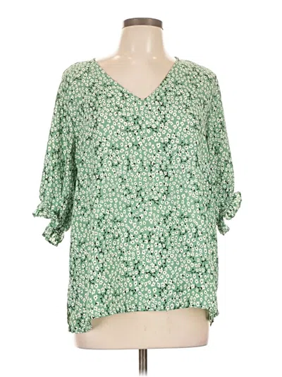 Pre-owned Well Worn 3/4 Sleeve Blouse In Green