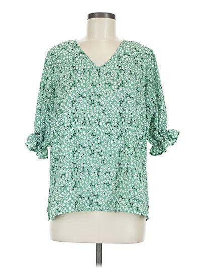 Pre-owned Well Worn 3/4 Sleeve Blouse In Green