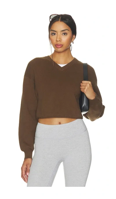 Wellbeing + Beingwell Fleur Cropped Sweater In Chocolate