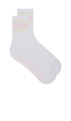 Wellbeing + Beingwell Multi Stripe Grip Sock In White & Yellow Multi Stripe