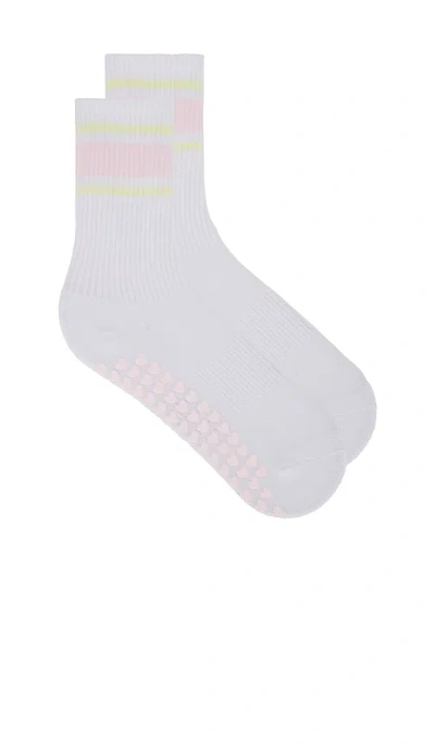 Wellbeing + Beingwell Multi Stripe Grip Sock In White & Yellow Multi Stripe