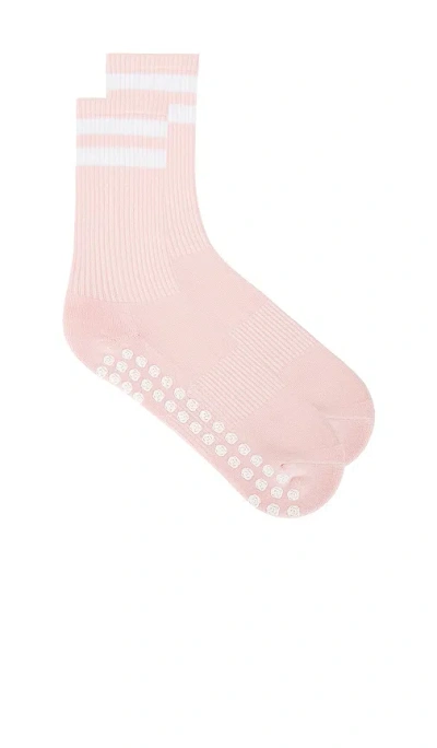 Wellbeing + Beingwell Socken Striped Tube Grip Sock In Pink
