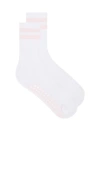 Wellbeing + Beingwell Striped Tube Grip Sock In White & Baby Pink