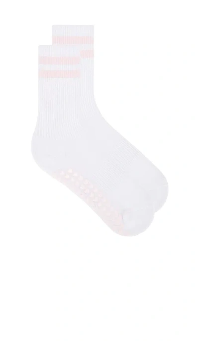 Wellbeing + Beingwell Striped Tube Grip Sock In White & Baby Pink