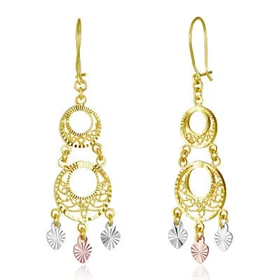 Pre-owned Wellingsale 14k 3 Color Gold Diamond Cut Chandelier Hanging Earrings (13 X 38mm)