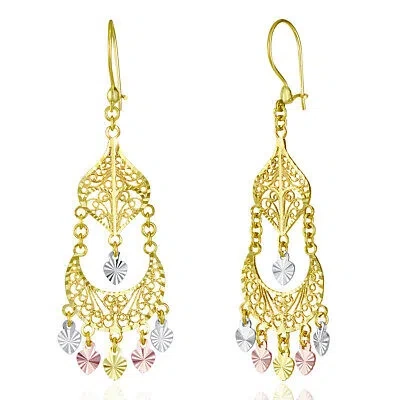 Pre-owned Wellingsale 14k 3 Color Gold Diamond Cut Chandelier Hanging Earrings (17 X 47mm)