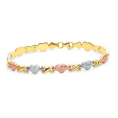 Pre-owned Wellingsale 14k Tri Color Gold Diamond Cut Heart Bracelet - 7.25"