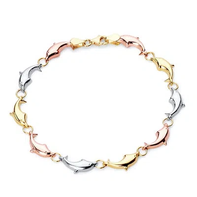 Pre-owned Wellingsale 14k Tri Color Gold Dolphin Bracelet - 7.25"
