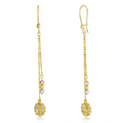 Pre-owned Wellingsale 14k Tri Color Gold Guadalupe Hanging Earrings (7 X 64mm)