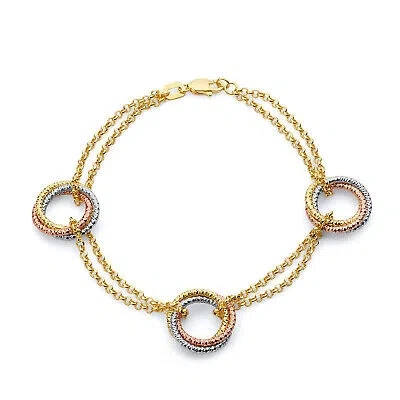 Pre-owned Wellingsale 14k Tri Color Gold Hollow Bracelet - 7.5"