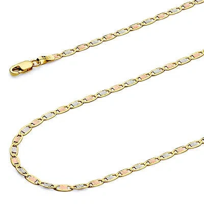 Pre-owned Wellingsale 14k Tri Color Gold Solid 2.1mm Valentino Chain Necklace
