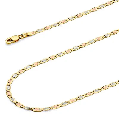 Pre-owned Wellingsale 14k Tri Color Gold Solid 2.5mm Valentino Star Chain Necklace