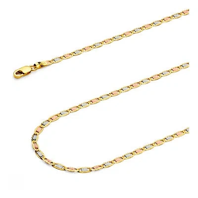 Pre-owned Wellingsale 14k Tri Color Gold Solid 2.6mm Valentino Chain Necklace