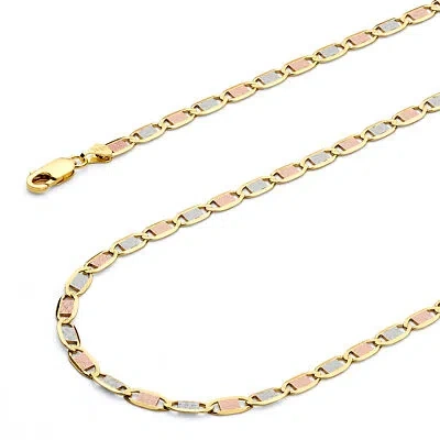 Pre-owned Wellingsale 14k Tri Color Gold Solid 3mm Valentino Chain Necklace