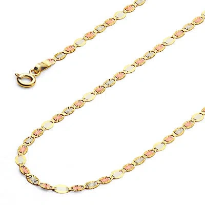 Pre-owned Wellingsale 14k Tri Color Gold Solid 3mm Valentino Star Chain Necklace