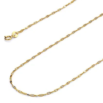 Pre-owned Wellingsale 14k Two Tone Gold Solid 1.2mm Twist Snail Star Chain Necklace