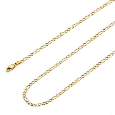 Pre-owned Wellingsale 14k Two Tone Gold Solid 2.3mm Figaro Pave Chain Necklace