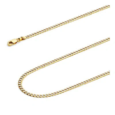 Pre-owned Wellingsale 14k Two Tone Gold Solid 2.7mm Cuban Curb Pave Chain Necklace