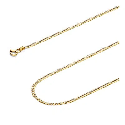 Pre-owned Wellingsale 14k Two Tone Gold Solid 2mm Cuban Curb Pave Chain Necklace