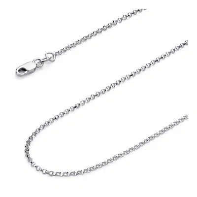 Pre-owned Wellingsale 14k White Gold Solid 1.6mm Classic Rolo Chain Necklace