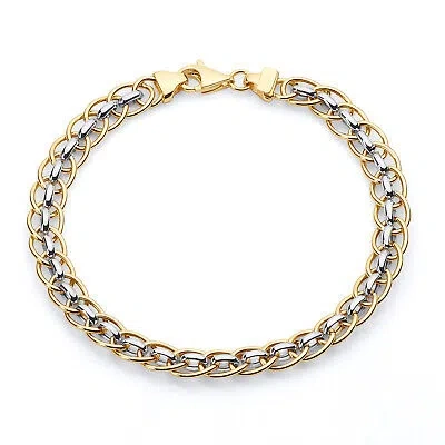 Pre-owned Wellingsale 14k White / Yellow Gold Link Bracelet - 7.5"