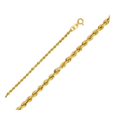 Pre-owned Wellingsale 14k Yellow Gold 2mm Hollow Rope Chain Necklace