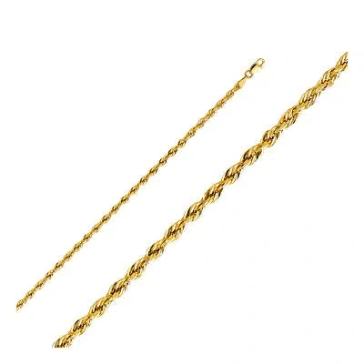 Pre-owned Wellingsale 14k Yellow Gold 3mm Hollow Rope Chain Necklace