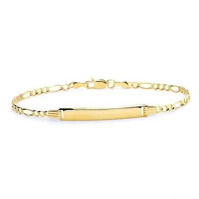 Pre-owned Wellingsale 14k Yellow Gold 3mm Id Figaro Bracelet - 7.5"