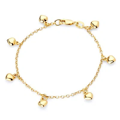 Pre-owned Wellingsale Kids'  14k Yellow Gold Hanging Charm Bracelet - 7"