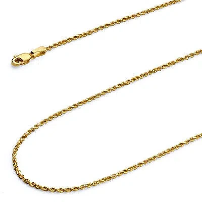 Pre-owned Wellingsale 14k Yellow Gold Solid 1.5mm Solid Rope Chain Necklace