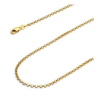 Pre-owned Wellingsale 14k Yellow Gold Solid 2.1mm Classic Rolo Chain Necklace