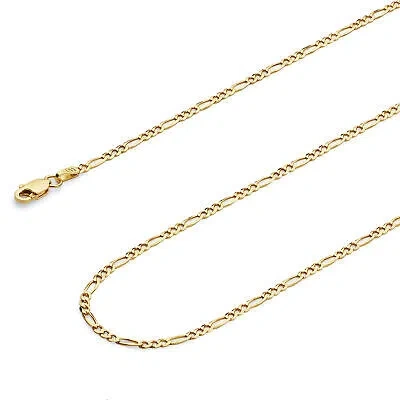 Pre-owned Wellingsale 14k Yellow Gold Solid 2.3mm Figaro Chain Necklace