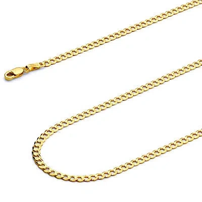 Pre-owned Wellingsale 14k Yellow Gold Solid 2.7mm Cuban Curb Chain Necklace