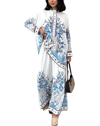 Wellway 2pc Blouse & Pant Set In White