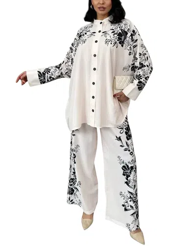 Wellway 2pc Blouse & Pant Set In White