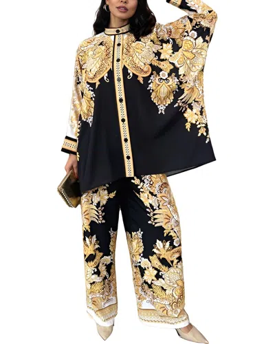 Wellway 2pc Blouse & Pant Set In Black