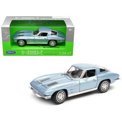 WELLY 1963 CHEVROLET CORVETTE METALLIC LIGHT BLUE 1-24 - 1-27 DIECAST MODEL CAR