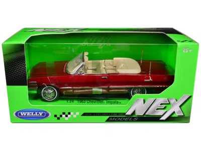 WELLY 1963 CHEVROLET IMPALA CONVERTIBLE RED METALLIC "NEX MODELS" 1/24 DIECAST MODEL CAR BY WELLY