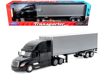 Welly Freightliner Cascadia Truck Black With Silver Container "transporter" Series 1/32 Diecast Model By W In Gray