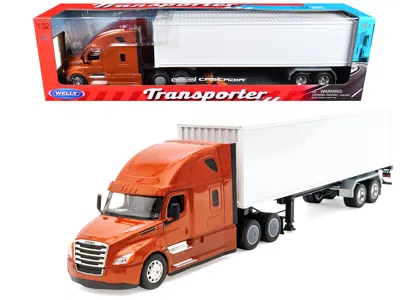 Welly Freightliner Cascadia Truck Bronze Metallic With White Container "transporter" Series 1/32 Diecast M In Multi