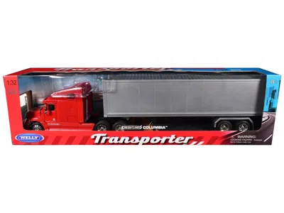 Welly Freightliner Columbia Truck Red With Gray Container 1/32 Diecast Model By