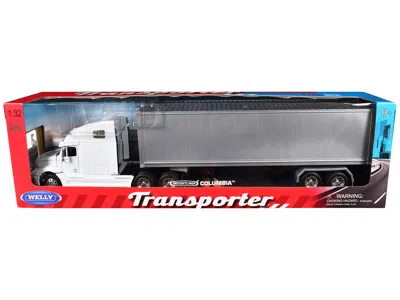 Welly Freightliner Columbia Truck White With Gray Container 1/32 Diecast Model By