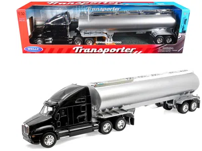 Welly Kenworth T2000 Truck Black With Silver Tanker Trailer "transporter" Series 1/32 Diecast Model By Wel In White
