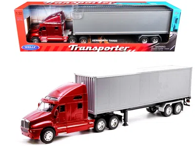 Welly Kenworth T2000 Truck Red Metallic With Gray Container "transporter" Series 1/32 Diecast Model By Wel