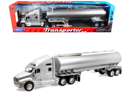 Welly Kenworth T2000 Truck Silver Metallic With Silver Tanker Trailer "transporter" Series 1/32 Diecast Mo In Gray